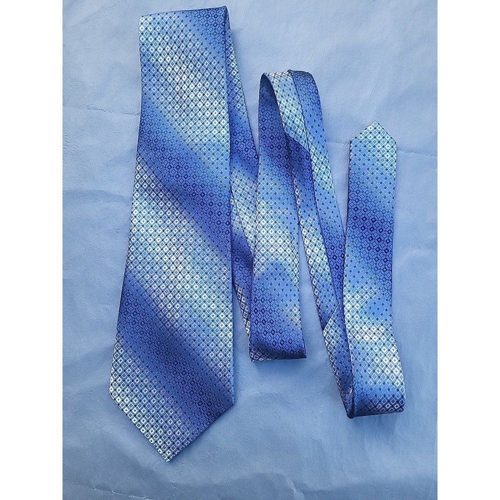 villini blue white silver‎ tonal geometric silk tie